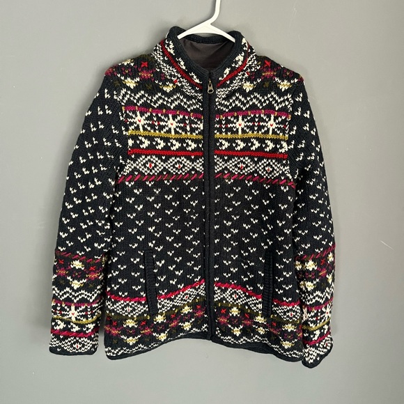 Laundromat Women’s L Wool Nordic Fair Isle Sweater Full Zip Knit Cardigan Jacket - Picture 1 of 5